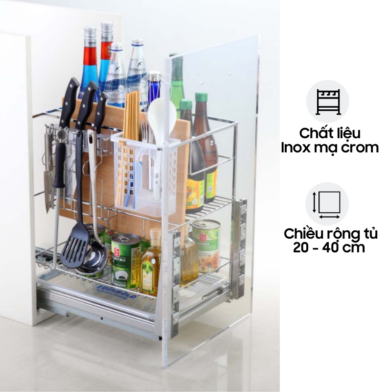 Giá Dao Thớt Inox Nan Vuông Eurogold ERO20 - Ray Giảm Chấn - Bảo Hành 2 Năm