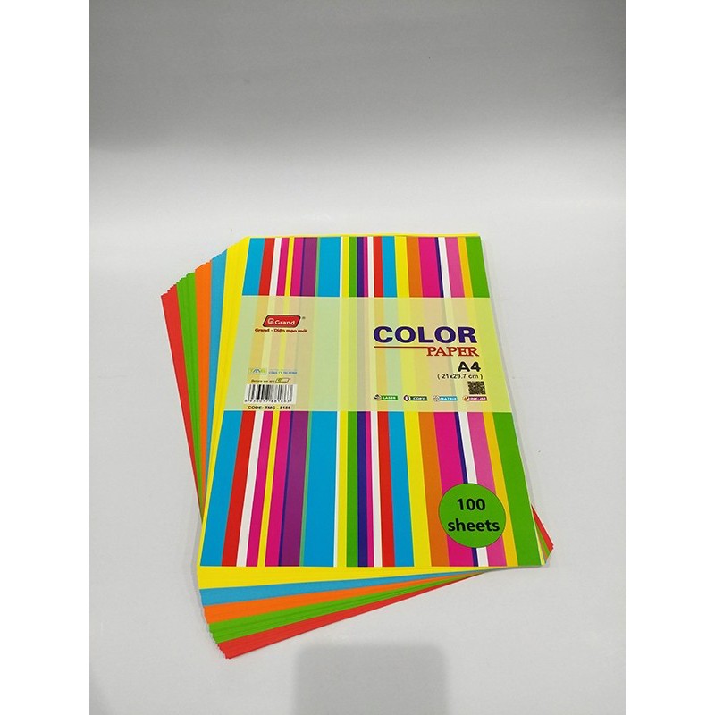 Xấp 100 tờ giấy màu A4 định lượng 80 gsm ( xanh lá, xanh dương, cam, vàng, đỏ, hồng, tím, be, xám )