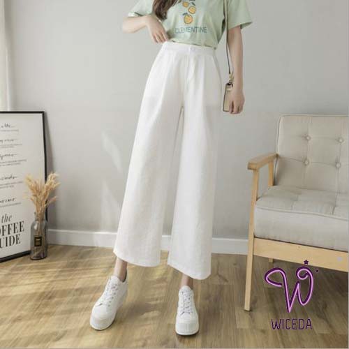 Quần ống rộng suông dài,quần culottes đũi nữ chất nhẹ thoáng mát  4 màu đen be trắng xanh ngọc WICEDA QD520. | BigBuy360 - bigbuy360.vn