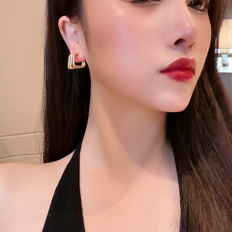 Bông Tai Kim Loại Nhiều Lớp Hình Học Nhiều Lớp Mạ Bạc 2022 925 Phong Cách Hình Học Đơn Giản