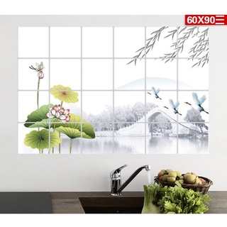 Decal giấy dán bếp tráng nhôm cách nhiệt - Hoa Sen phong cảnh 60x90cm