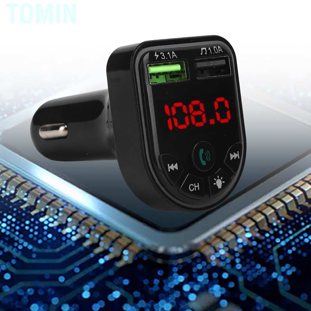 Tomin F5 Car FM Transmitter Bluetooth 5.0 MP3 Player USB2.0 Phone Charging with Colorful Ambient Light