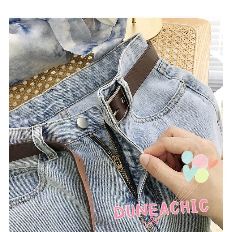 DUNEA Quần Jean Dài Lưng Cao Dáng Rộng Thời Trang Cá Tính Cho Nữ