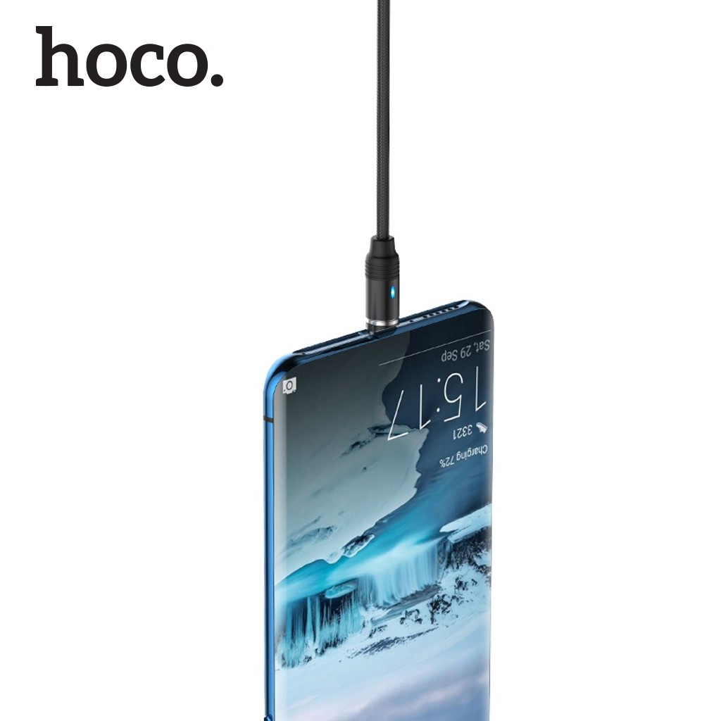 Cáp sạc nam châm Hoco U76 Type-C USB sạc nhanh tối đa 2A,có đèn LED, dây bọc dù, dài 1.2m