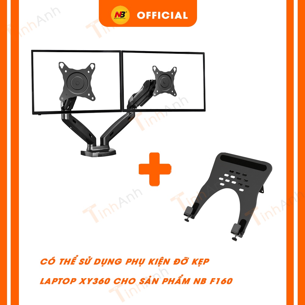 Giá treo 2 màn hình máy tính 17-27 inch cao cấp NB F160 trọng tải 9kg mỗi bên kê đỡ xoay 360 độ
