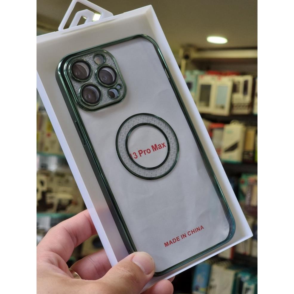 Ốp lưng trong KF viền màu camera + vòng tròn táo đính đá cho iPhone 13, 13 Pro, 13 Pro Max siêu đẹp bảo vệ camera