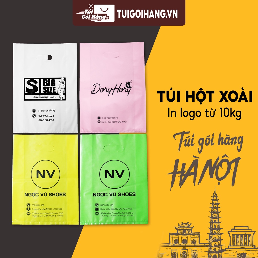 1 KG Túi Hột Xoài, Túi Nilon Quai Xách Màu Đẹp Bóng - In Logo từ 10KG