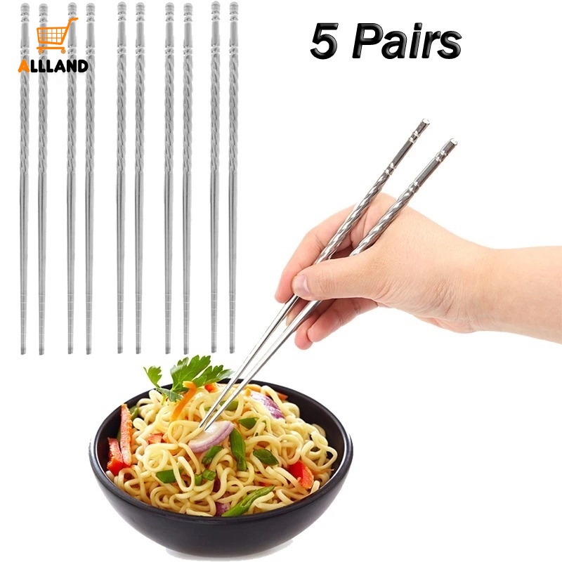 Bộ 5 Đôi Đũa Dạng Xoắn 22Cm Bằng Thép Không Gỉ Chịu Nhiệt Cao Chống Trượt Phong Cách Trung Hoa