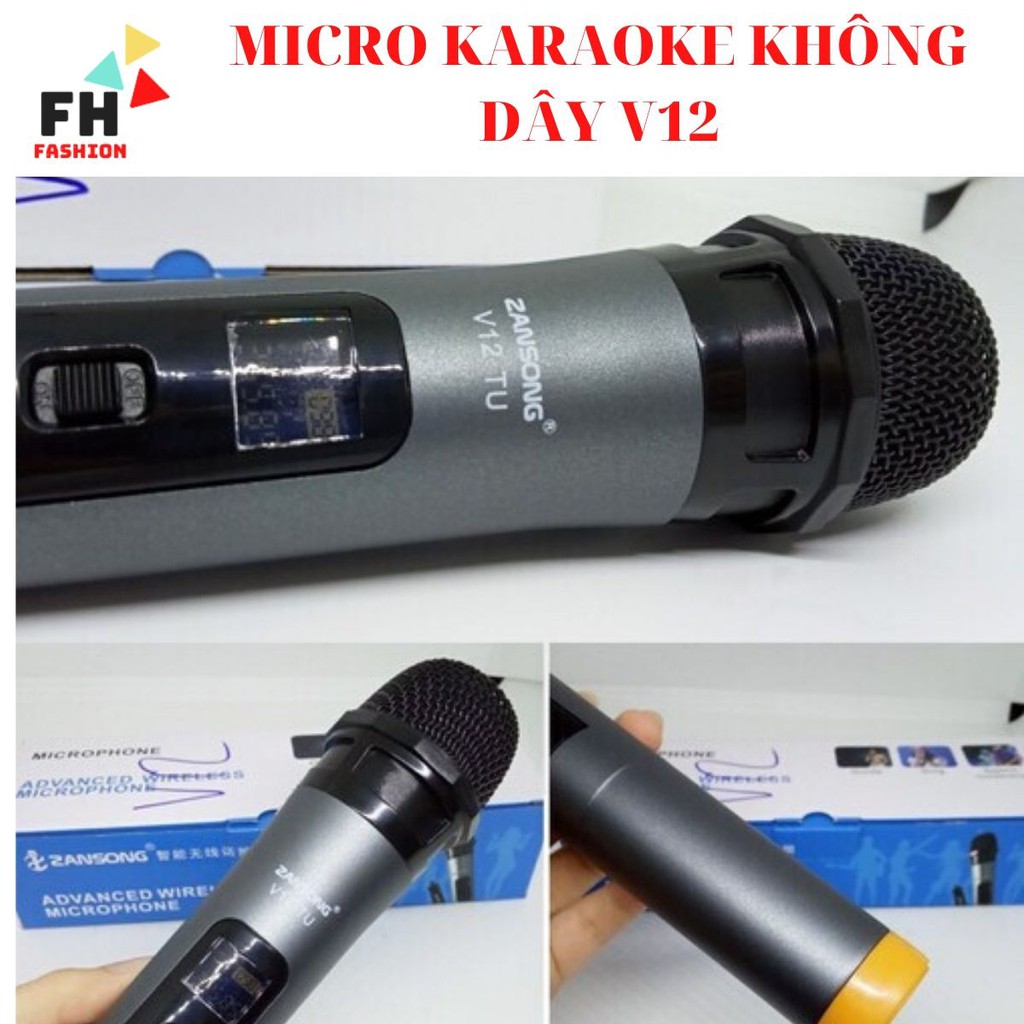 Micro karaoke không dây v12 , dùng cho loa kéo , amlpi