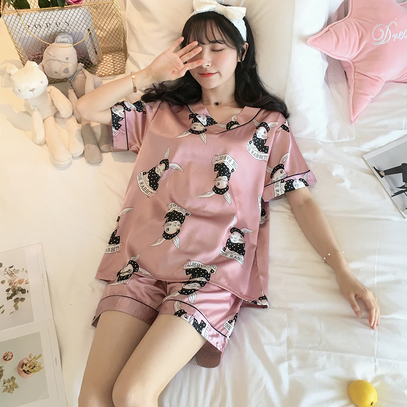 Bộ Đồ Ngủ Vải Lụa Satin In Họa Tiết Trái Cây Phong Cách Hàn Quốc Cho Nữ Size M-5Xl