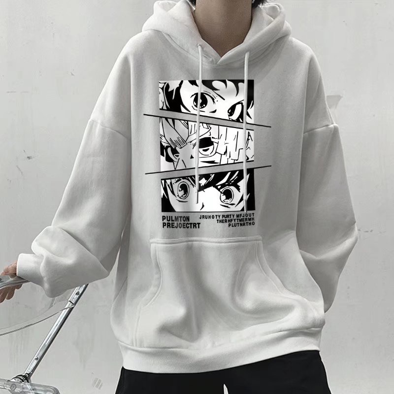 Áo hoodie dáng rộng dài tay có túi in hình thời trang đường phố phong cách Hàn Quốc mùa thu đông cho nam M-8XL