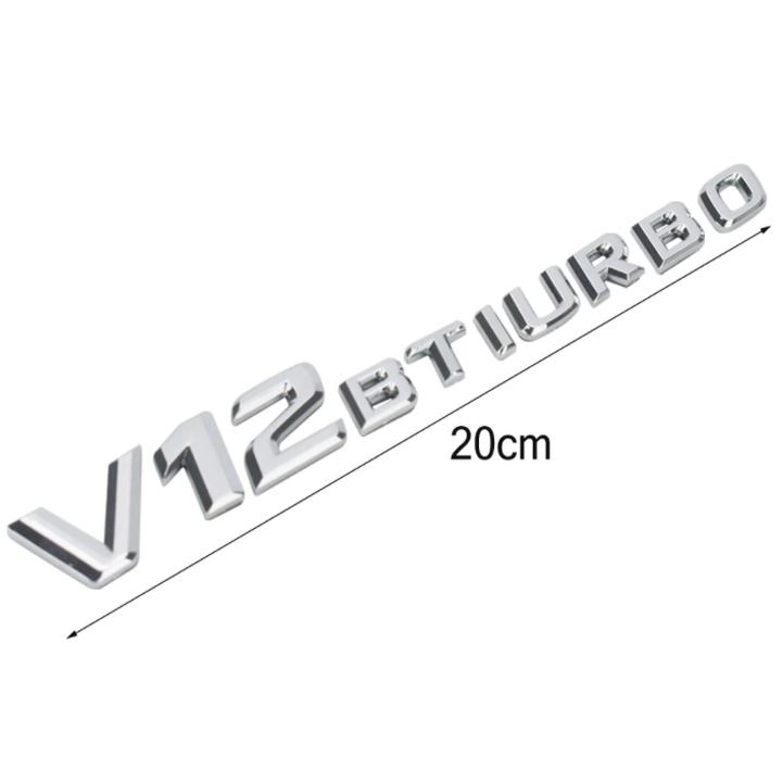 Decal tem chữ V12-Biturbo dán hông xe Mercedes bằng nhựa ABS cao cấp mã V12BT - 1 hàng chữ