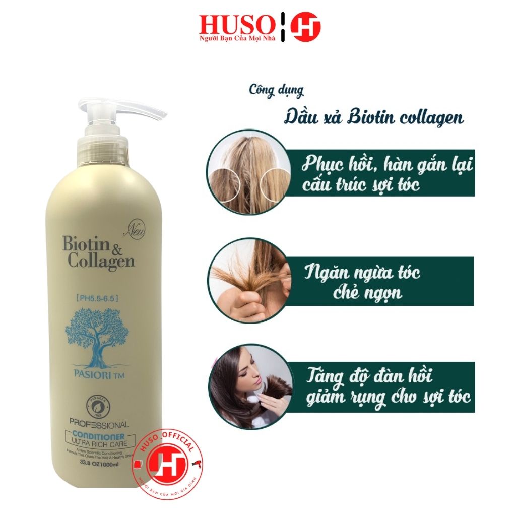 Combo dầu gội Biotin Collagen chống rụng kích thích mọc tóc, phục hồi tóc 1000ml - HUSO