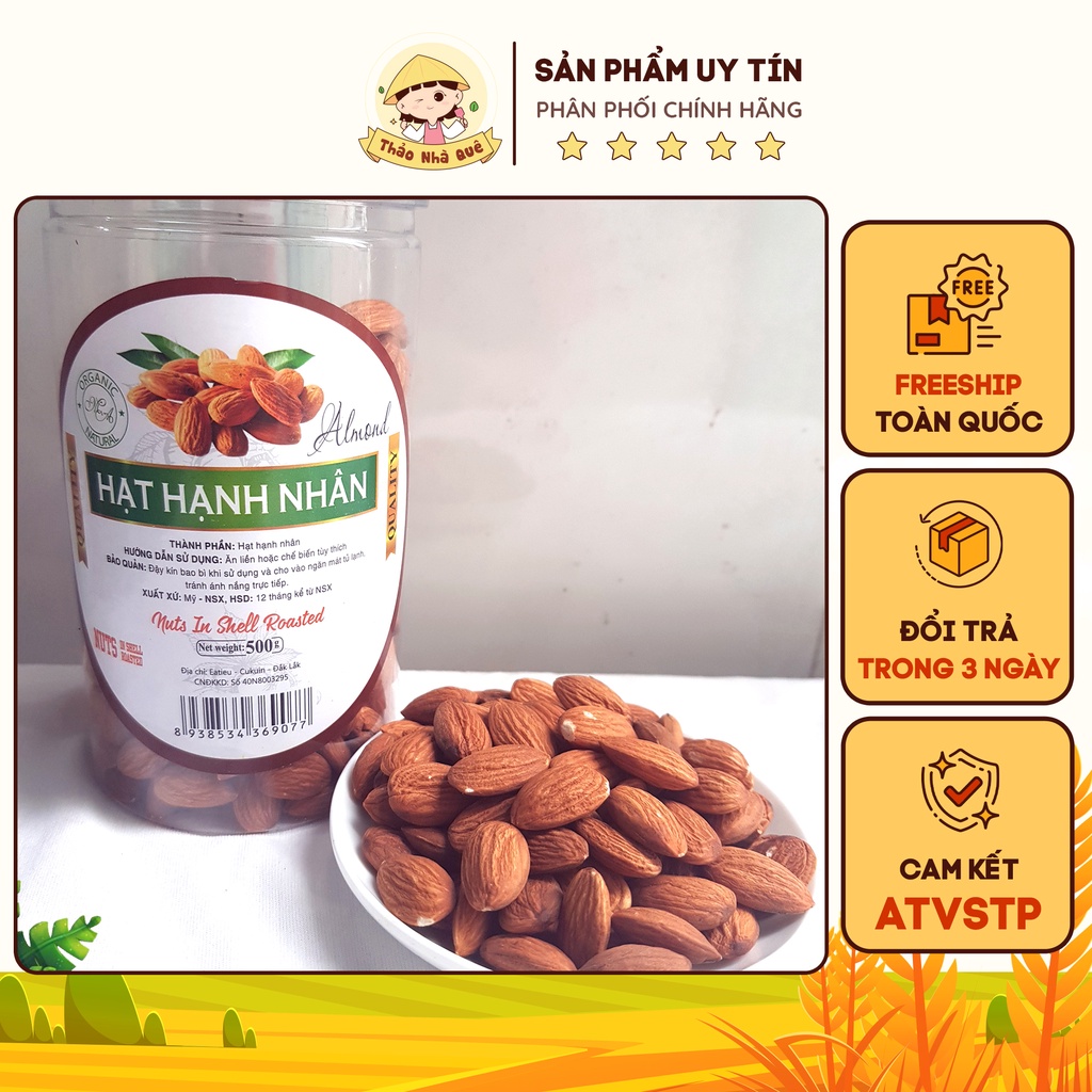 Hạt hạnh nhân sấy Mỹ nguyên vị ăn liền thơm giòn giàu dinh dưỡng 500g - Đồ ăn giảm cân healthy