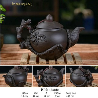 Bộ ấm chén tử sa đắp nổi Bát Tràng, Bộ Trà Đắp Nổi Tùng Cúc