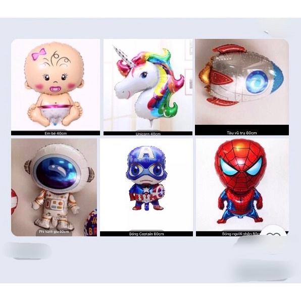 Bóng tráng nhôm Người nhện/ Unicorn/ Captain/ Doremon làm đồ chơi cho bé hoặc trang trí sinh nhật - Smart baby