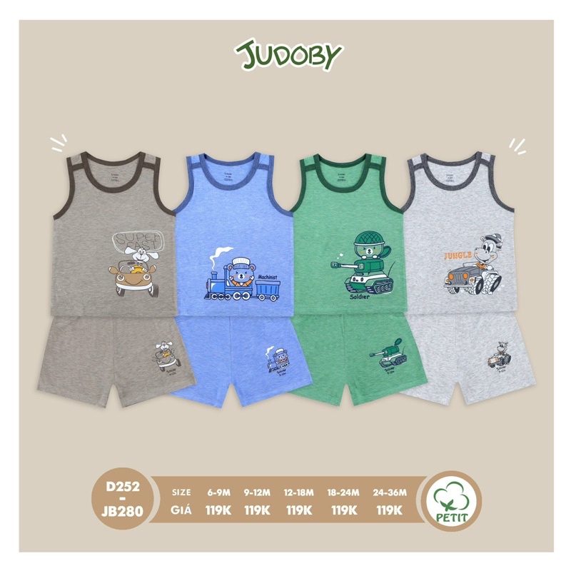 Bộ ba lỗ - sát nách bé trai Judoby chất petit - Dokma JB280