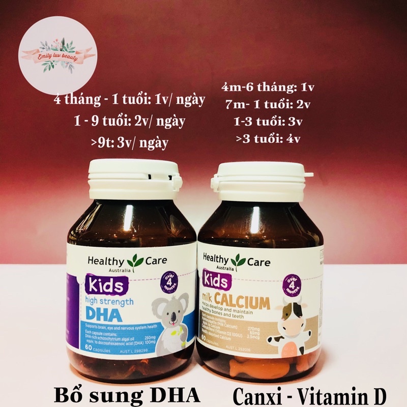 DHA vị chanh cho bé 4m+ Healthy Care DHA 60v úc