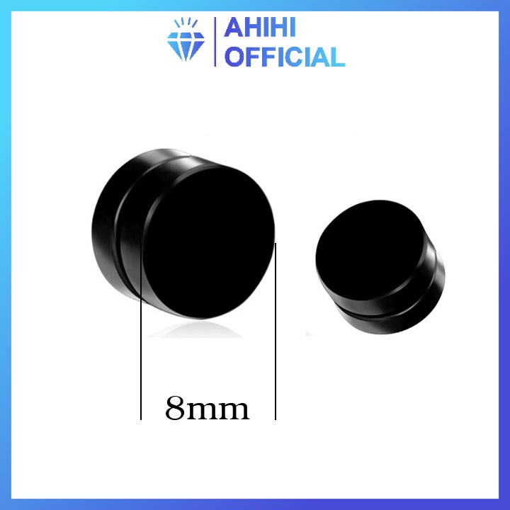 Bông tai nam inox cao cấp đẹp thép không gỉ 1 cặp nam châm hình tròn ahihi.official thời trang màu đen PTBTNA29