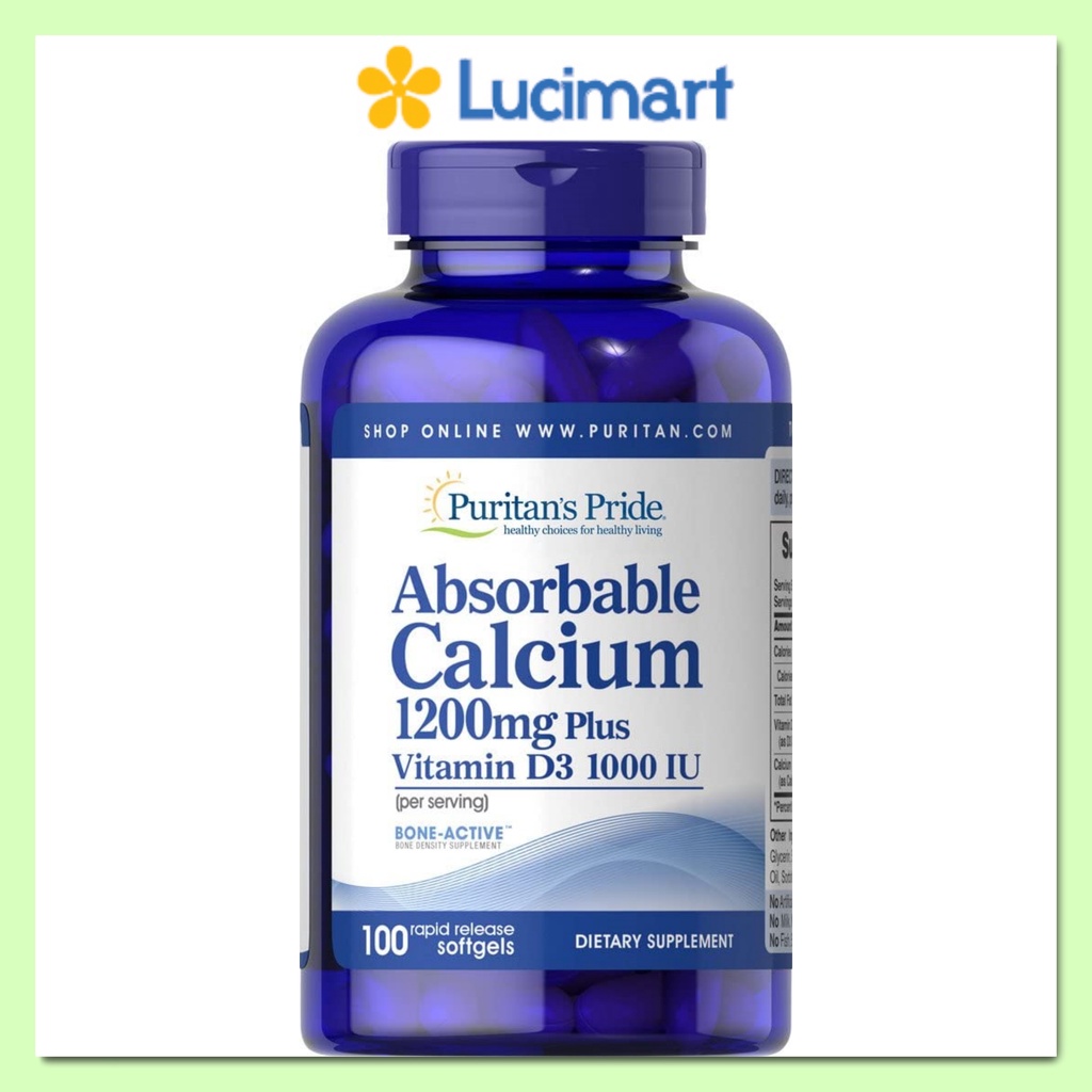Viên uống bổ sung Canxi Vitamin D3 Absorbable Calcium 1200mg Puritan’s Pride hũ 100 viên [Hàng Mỹ hạn dùng 2025]