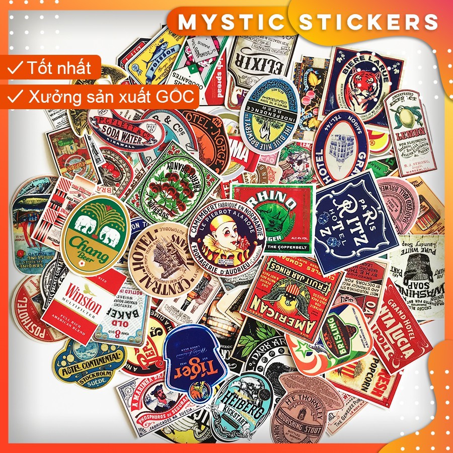 [TEM NHÃN VINTAGE] 128 Sticker chống nước/dán xe laptop mũ bảo hiểm vali...