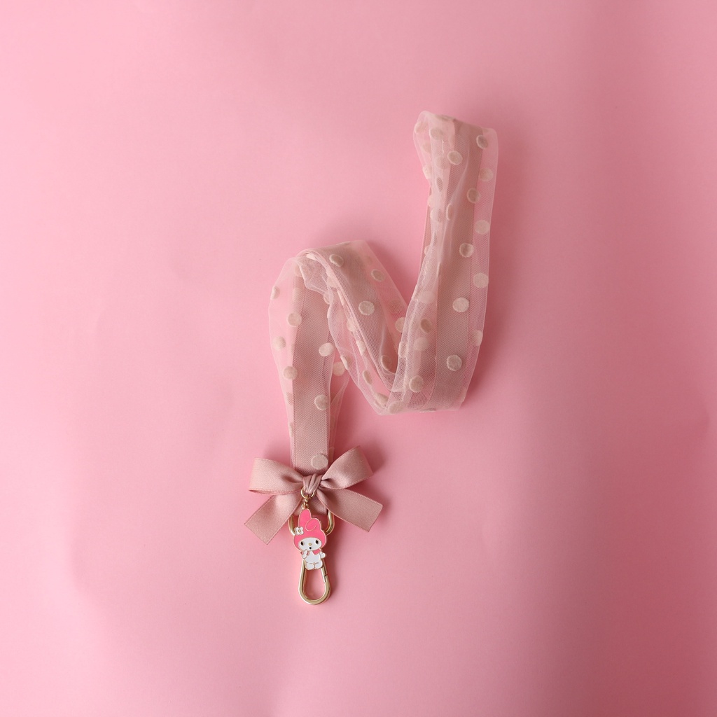 Dây Đeo Điện Thoại Hai Lớp Họa Tiết Chấm Bi Ren / Nơ Kuromi Melody Ngọt Ngào