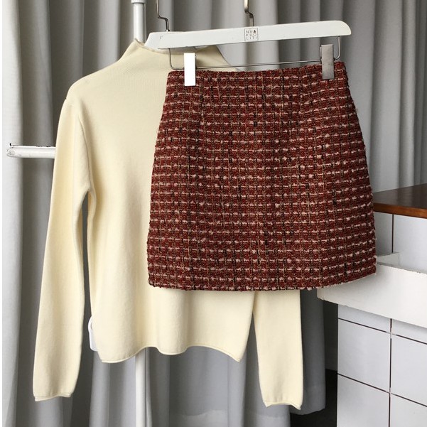 [Mã FAMAYWA giảm 10K đơn 50K] [SALE OFF 70%] Chân váy mini caro vải tweed đỏ - V664