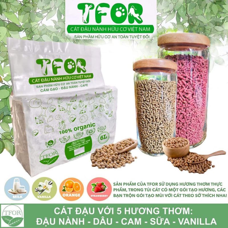 Cát đậu nành TFOR | Túi 6L~ 2.3KG | Cát vệ sinh cho mèo chiết xuất từ đậu nành an toàn cho mèo xuất xứ Việt Nam.