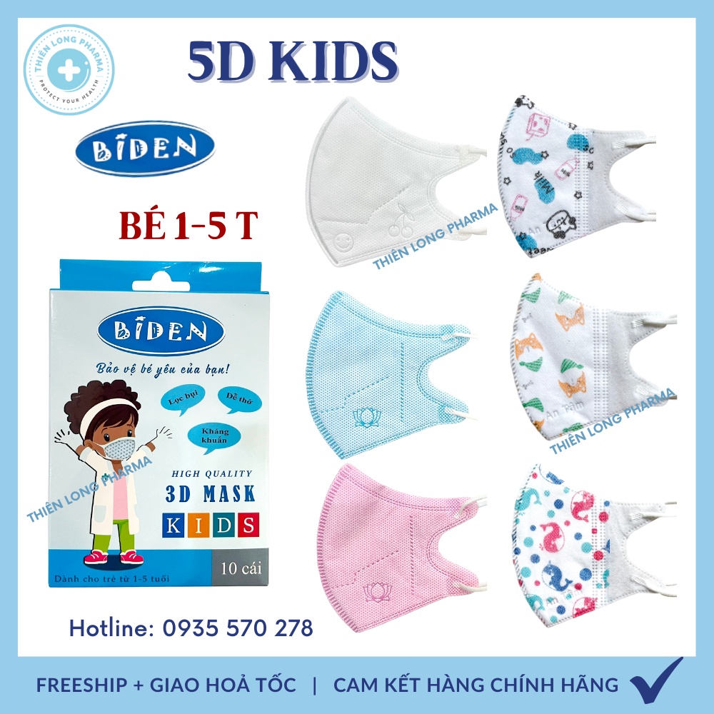 Khẩu Trang Trẻ Em 5D BIDEN, 3 lớp kháng khuẩn cho bé