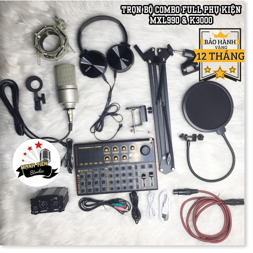 [tặng full phụ kiện] Comabo Mic Thu Âm MXL990 + Sound Card K3000 + full phụ kiện livestream karaoke thu âm xịn sò bh 12t