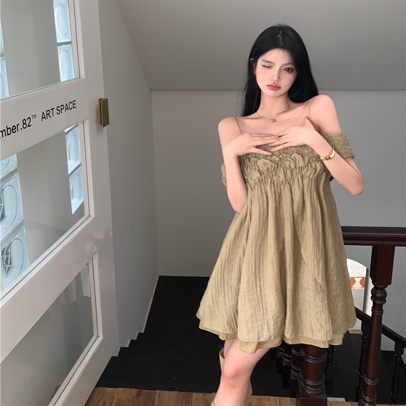 Đầm Mini Nữ Cúp Ngực Trễ Vai Dáng Rộng Gợi Cảm