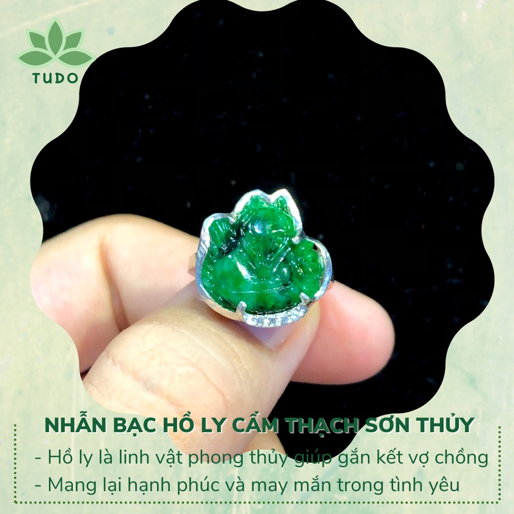 Nhẫn tỳ hưu, hồ ly CẩmThạch Sơn Thủy bọc bạc925 TUDO đá phong thủy