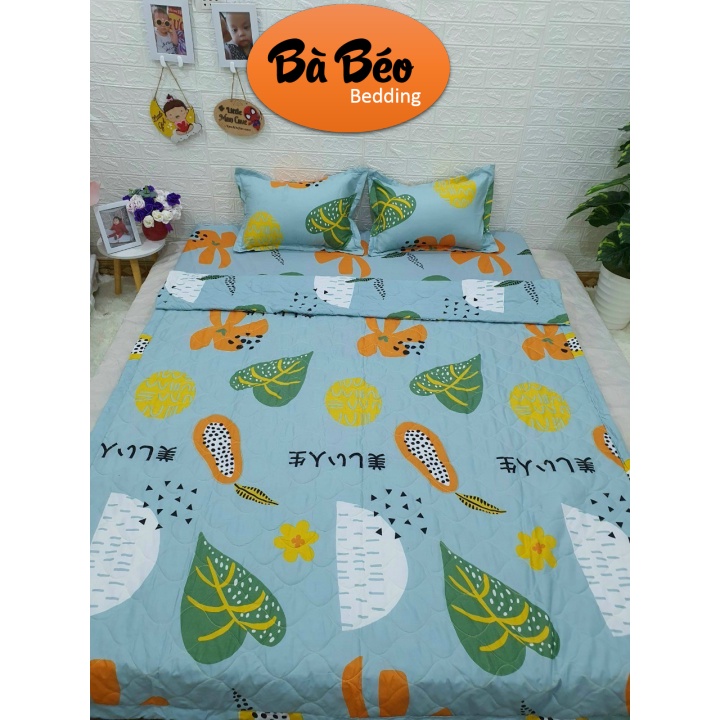 Trọn Bộ 5 Món Chăn Ga Gối Cotton Poly Hè Thu, Set Chăn Hè Ga Gối, Bộ Chăn Ga Gối Cotton Hoạ Tiết Sinh Động Đủ Kích Thước