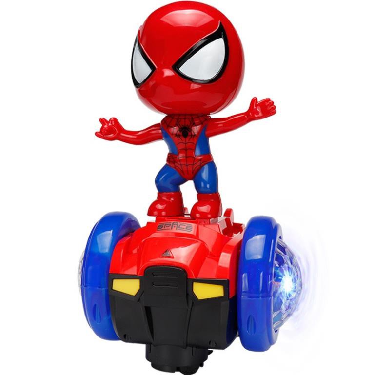 Đồ chơi ⚡️𝗙𝗥𝗘𝗘𝗦𝗛𝗜𝗣⚡️ Đồ chơi người nhện trượt xe xoay 360 độ, cá nhạc, có đèn bảo hành 12 tháng