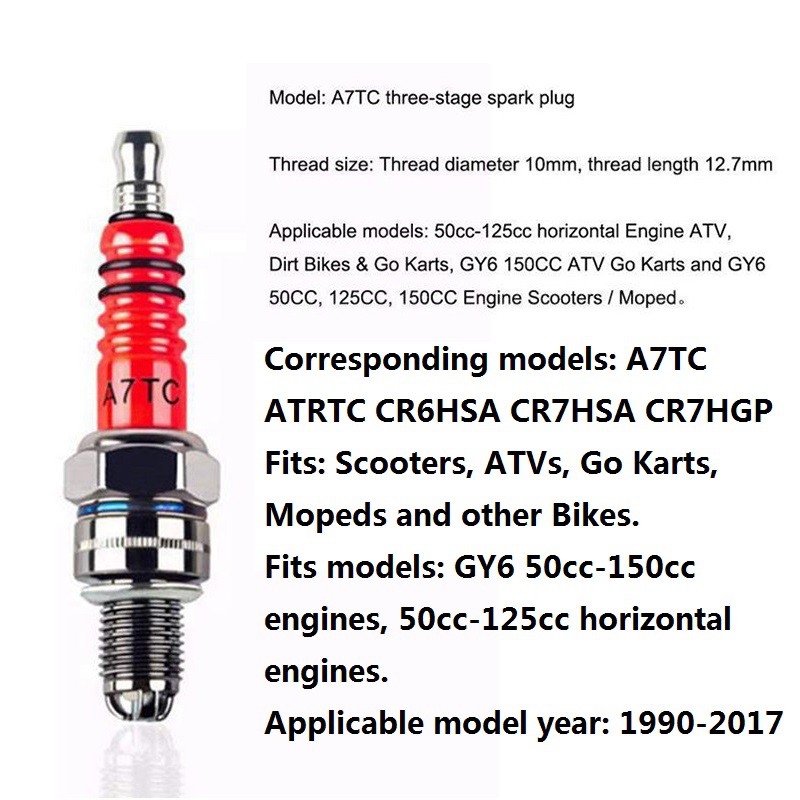 A7TJC/D8TJC Bugi đánh lửa 3 điện cực chuyên dụng dành cho xe máy 50CC-150CC