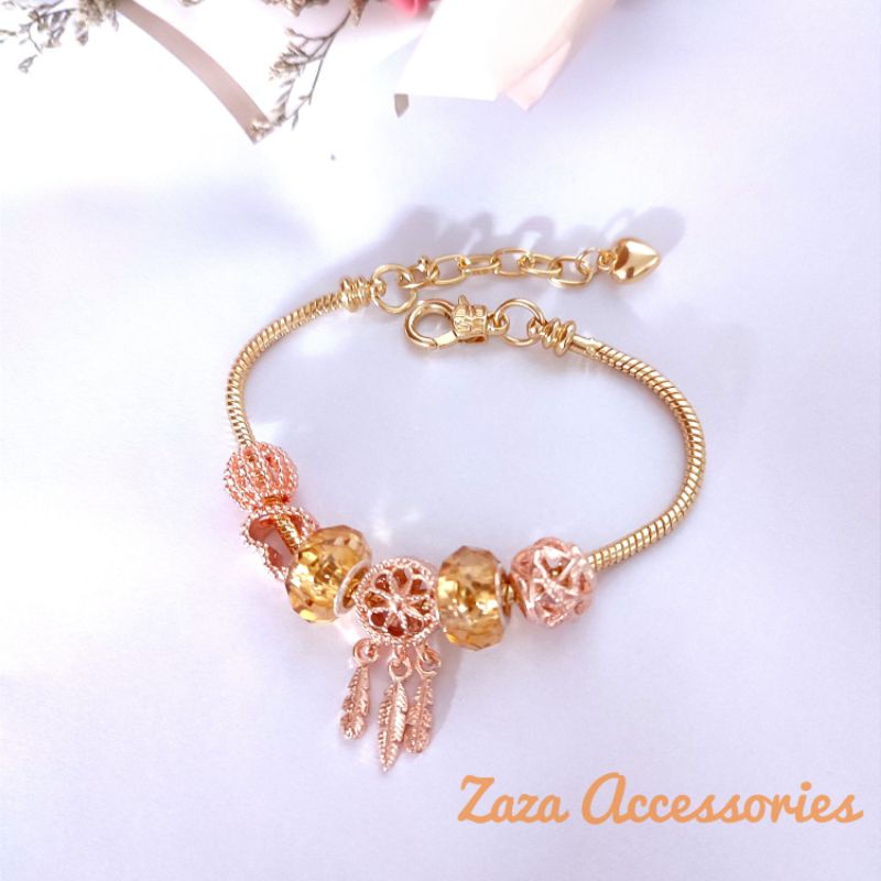 Lắc tay charm nữ - Vòng tay nữ charm mạ vàng hồng đá pha lê Dream Catch nữ tính, thanh lịch Zaza Accessories