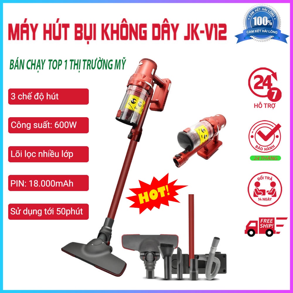 Máy Hút Bụi Cầm Tay Không Dây JK-V12 Đa Năng Cho Gia Đình Sử Dụng Pin Sạc, Hút Giường, Đệm, Xe Hơi – Bảo Hành 24 tháng