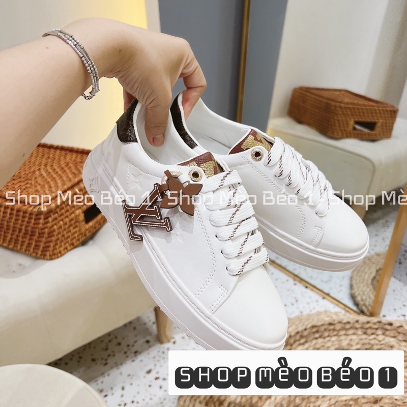 Giày thể thao spsl trắng móc khoá stick vân chìm gót nâu fullbox