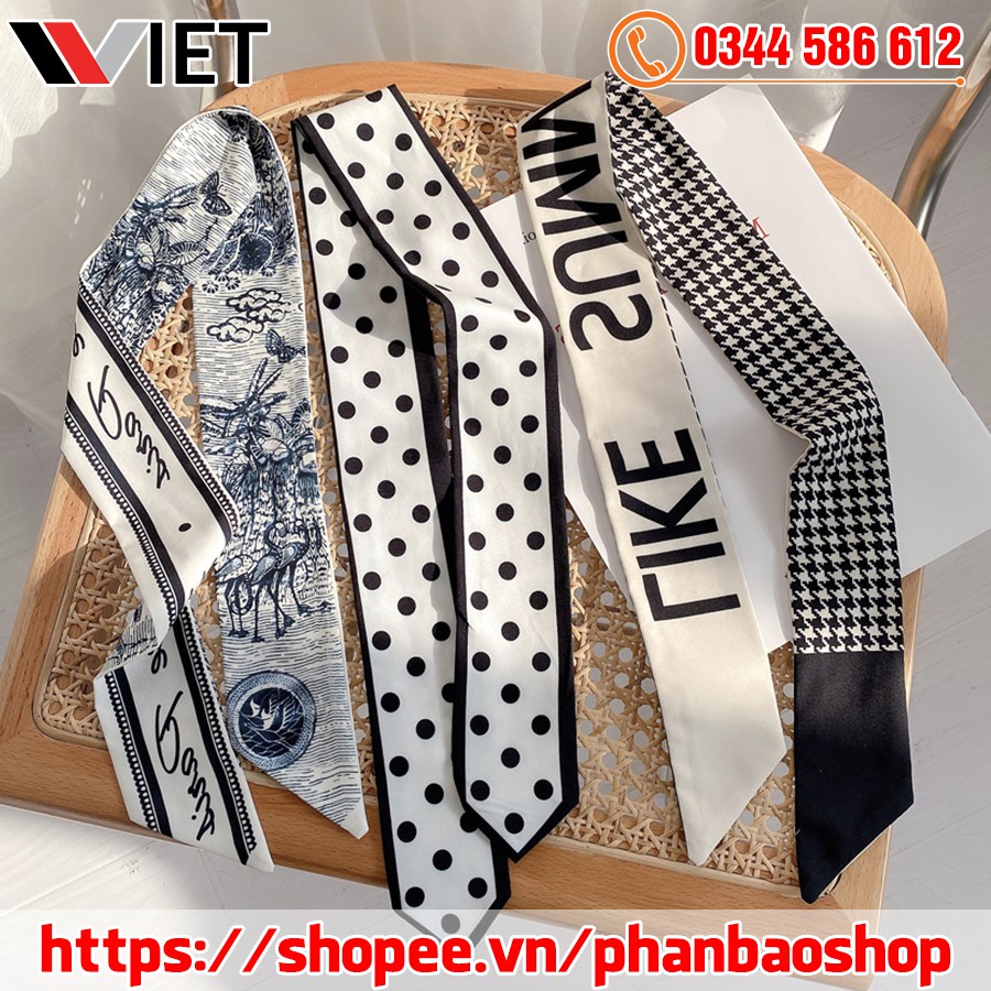 Dây Buộc Tóc Khăn Lụa Vuông Dài Quấn Túi Quàng Cổ Đa Năng Hàn Quốc Hottrend - Khăn Ruy Băng 100x8 cm