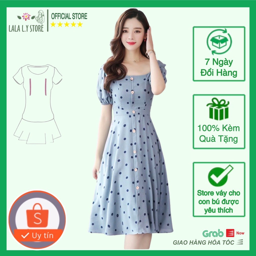 Váy sau sinh cho con bú - váy cho con ti MẪU MỚI chấm bi xinh xắn BST-HE2021-LSV074