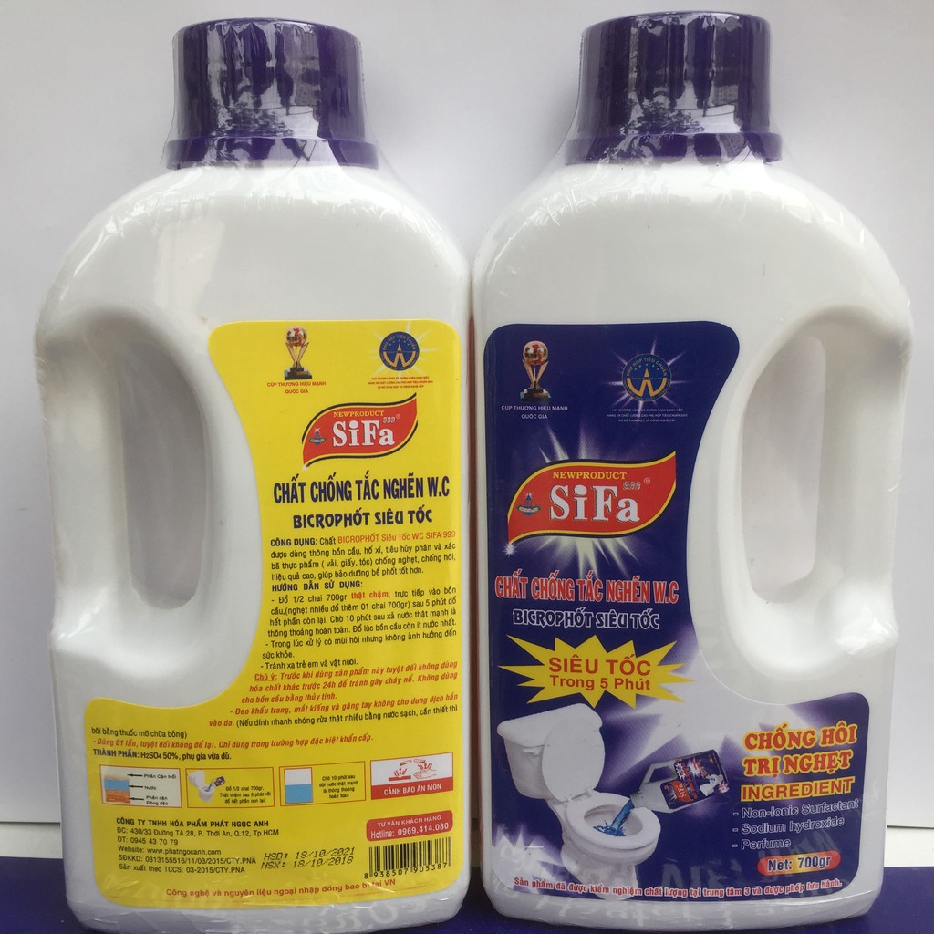 Bộ 2 chai nước thông tắc bồn cầu vệ sinh siêu mạnh SIFA