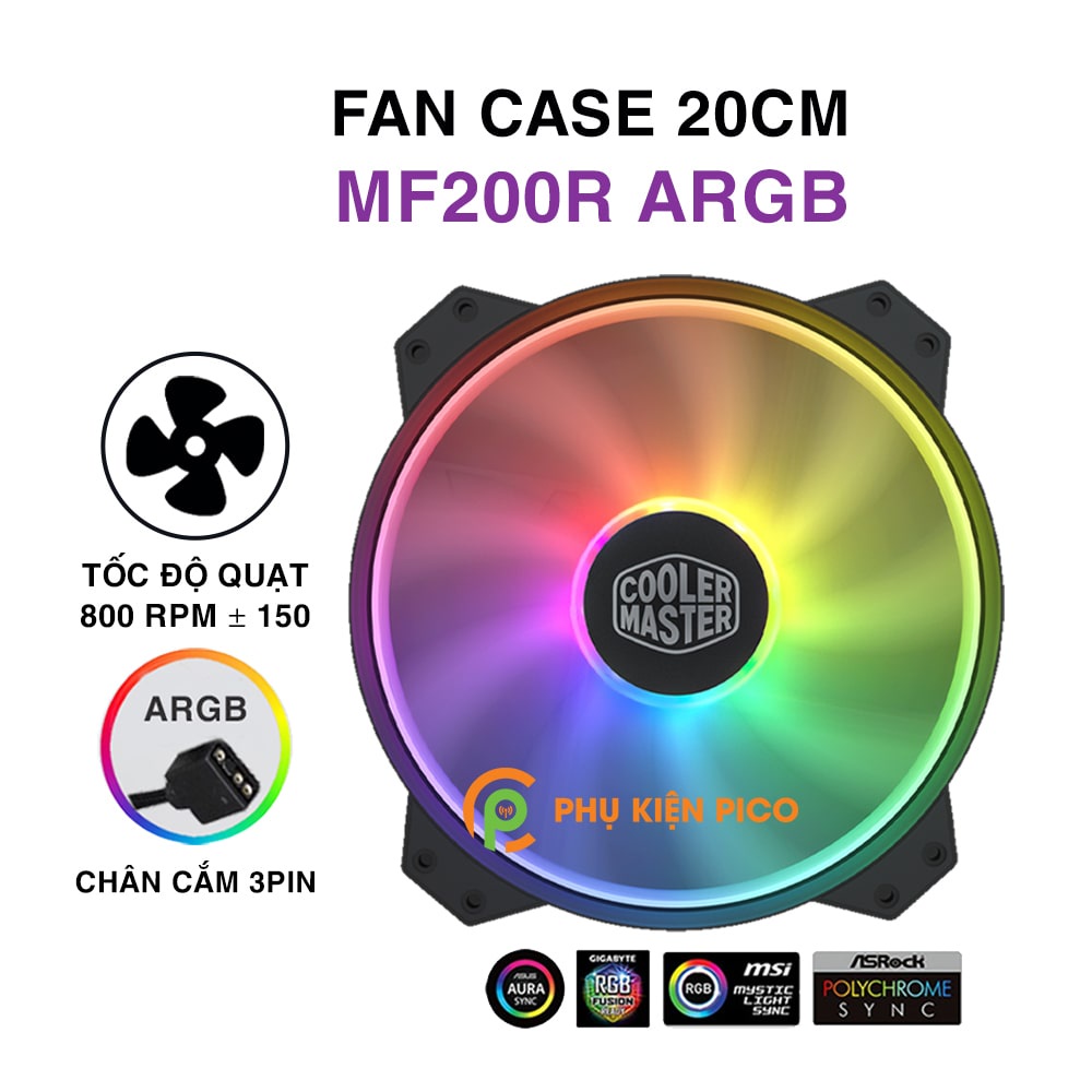 Quạt tản nhiệt Case Cooler Master MF200R ARGB 20CM - Coolermaster MasterFan MF200R ARGB - Fan Case 20cm