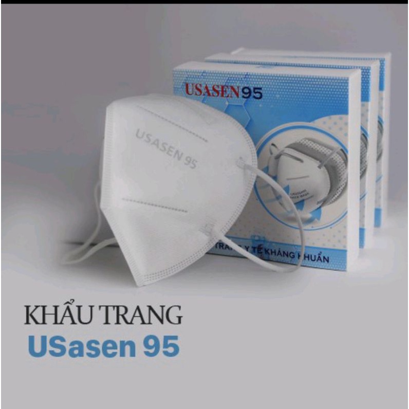 Khẩu trang USASEN 95, hộp 10 cái, Khẩu trang y tế kháng khuẩn cao cấp, màu trắng.