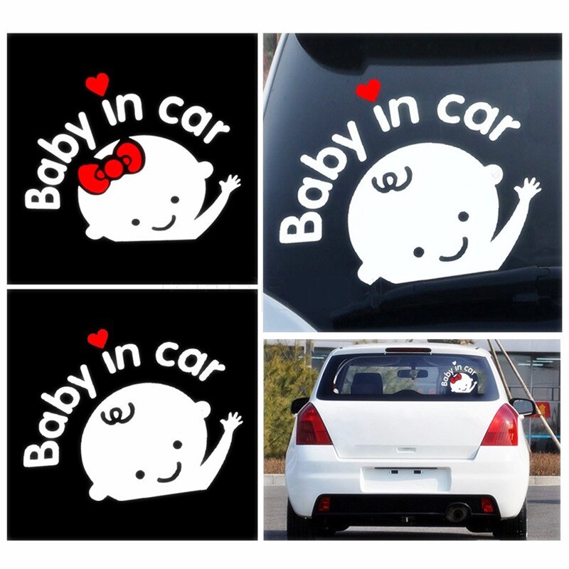Miếng dán trang trí hình em bé hoạt hình và chữ cái Baby In Car đáng yêu dành cho kính chắn gió xe hơi