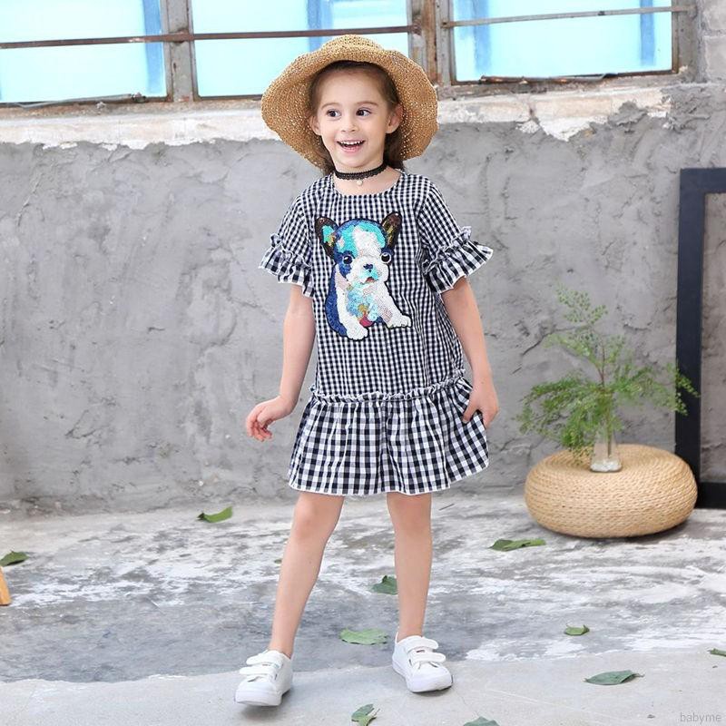 ♕ babyme ღ Baby Girls Animal Print Dress Cotton Flare Sleeve Sundress