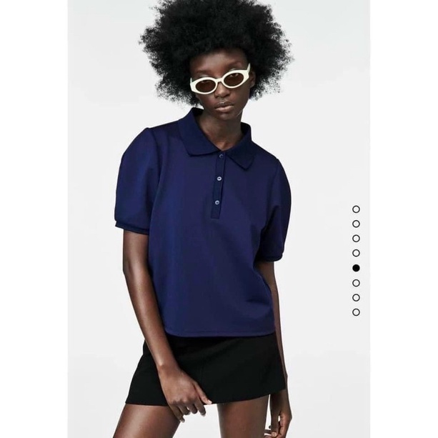 Áo polo xanh than tay phồng ZR