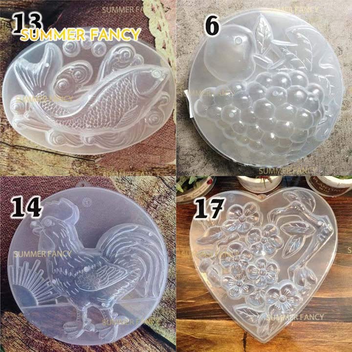 (60 mẫu) Khuôn rau câu 20cm , thạch nhiều mẫu  trung thu nhựa Happy cá chép hòa hồng - plastic round heart cake mold