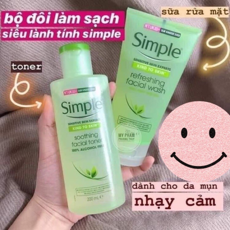 Combo làm sạch siêu lành tính Simple Sữa rửa mặt + Toner nước hoa hồng | BigBuy360 - bigbuy360.vn