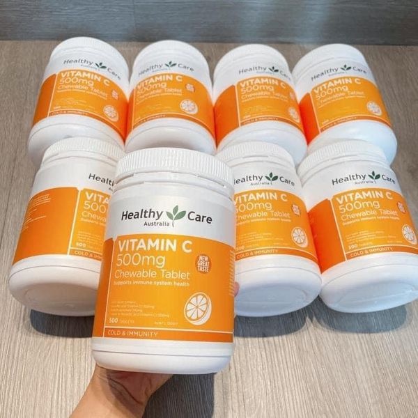 Viên uống vitamin C Healthy Care Úc 500mg Chewable Tablet  Hộp 500 viên trắng da, tăng cường sức đề kháng