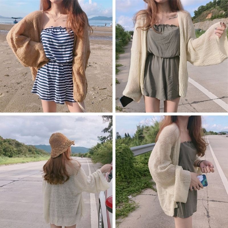 Áo cardigan len nữ ulzzang ❤️FreeShip ❤️ Áo khoác nữ len mỏng kiểu hàn quốc đẹp dễ phối đồ, chống nắng, đi biển, mặc nhà | BigBuy360 - bigbuy360.vn